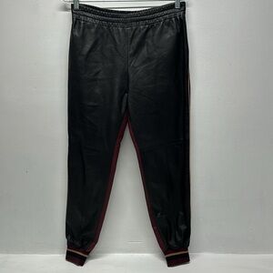 Prada Leather Pants Jogger Tapered Skinny Ankle Pant Black Maroon Colorblock 40